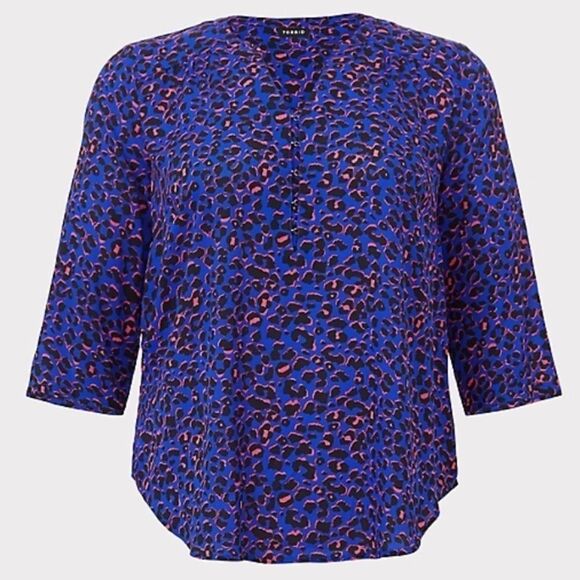 Torrid HARPER‎ BLUE LEOPARD GEORGETTE BLOUSE - Picture 3 of 5